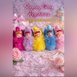 Plush Angel Baby Doll Keychain - Yellow Fluffy Pom Pom with LOVE Beanie Choose 1